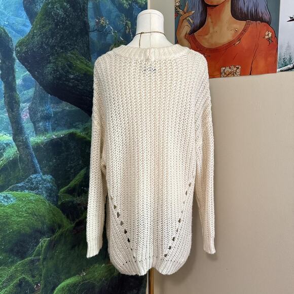 american eagle cream open knit oversized pullover sweater small cozy winter top - Picture 2 of 4